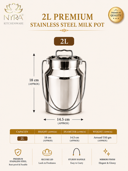 Premium Stainless Steel Milk & Oil Container with Lid – Durable Storage Solution - 6 Sizes