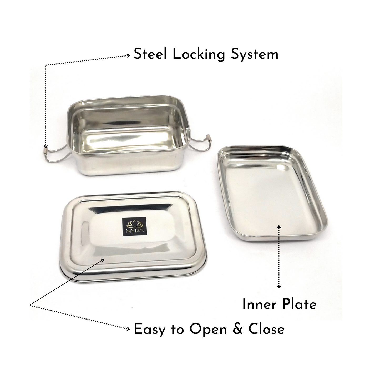 Stainless Steel Food Pack Lunch Box with Locking Clip