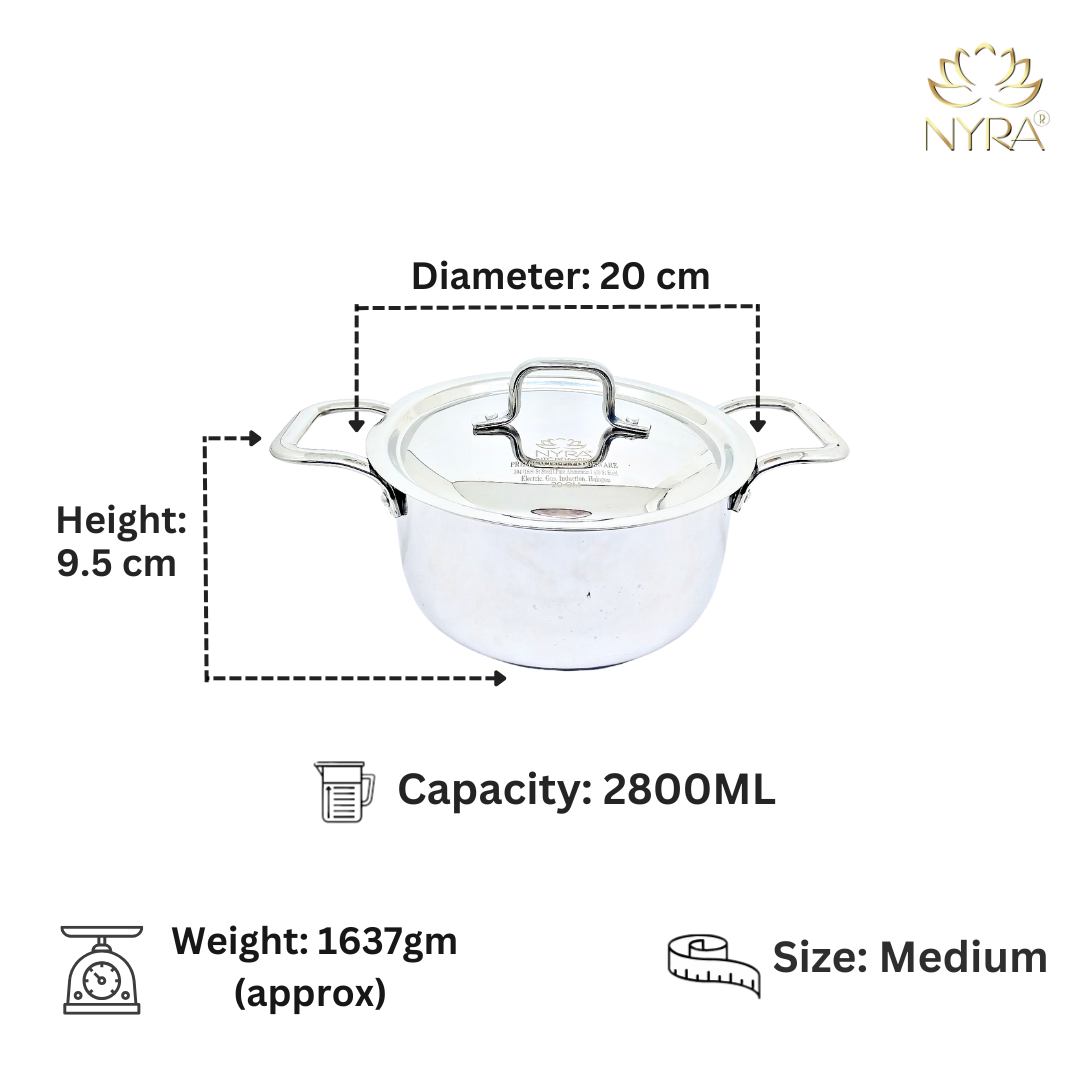 Triply Stainless Steel Saucepot/Bonton/Tope with Sturdy Handle and Lid –  Premium Quality Cookware - 2 Sizes