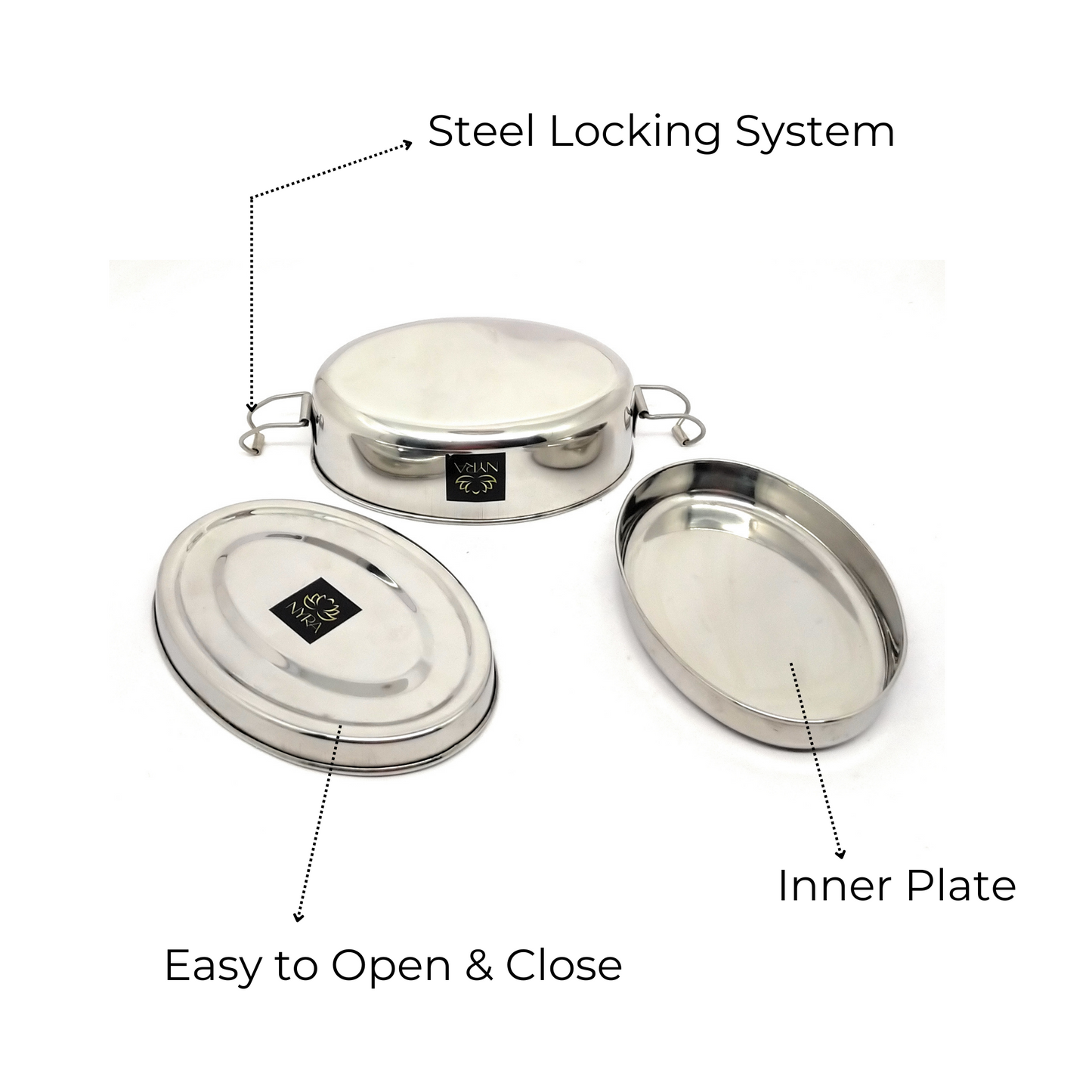 Stainless Steel Food Pack Lunch Box | Oval Tiffin with Locking Clip