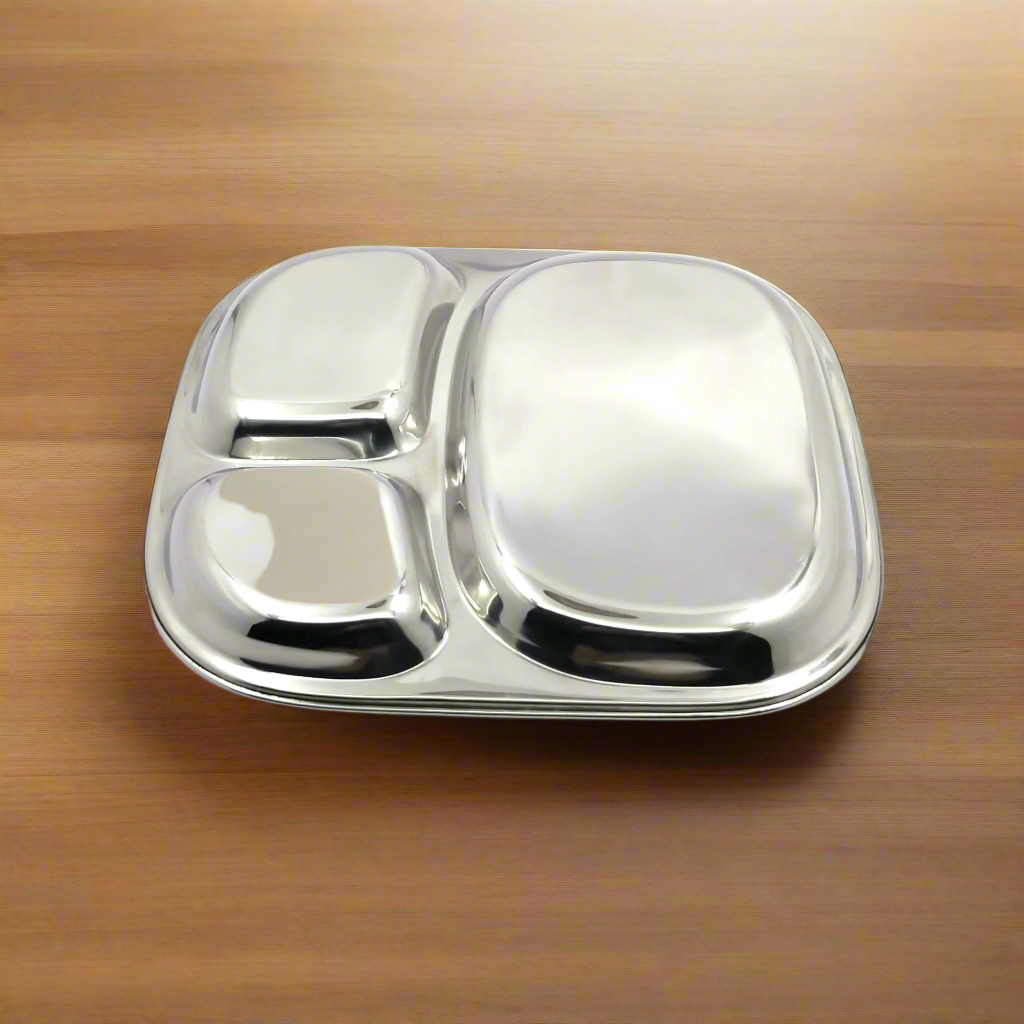 Stainless Steel Three Sectioned Plates | 3 in 1 Compartment Dinner Plate