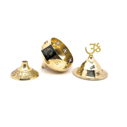 Pure Brass/Peetal Swastik Diya for Puja - 3 sizes