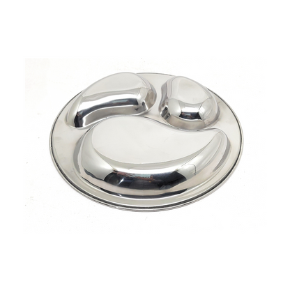 Stainless Steel 3-Compartment Dinner Plates | Mango-shaped Plates for Meals & Snacks |