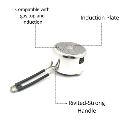 Aluminum Induction Sauce Pan with Steel Lid, Riveted PVC Handle & Swivel Hook