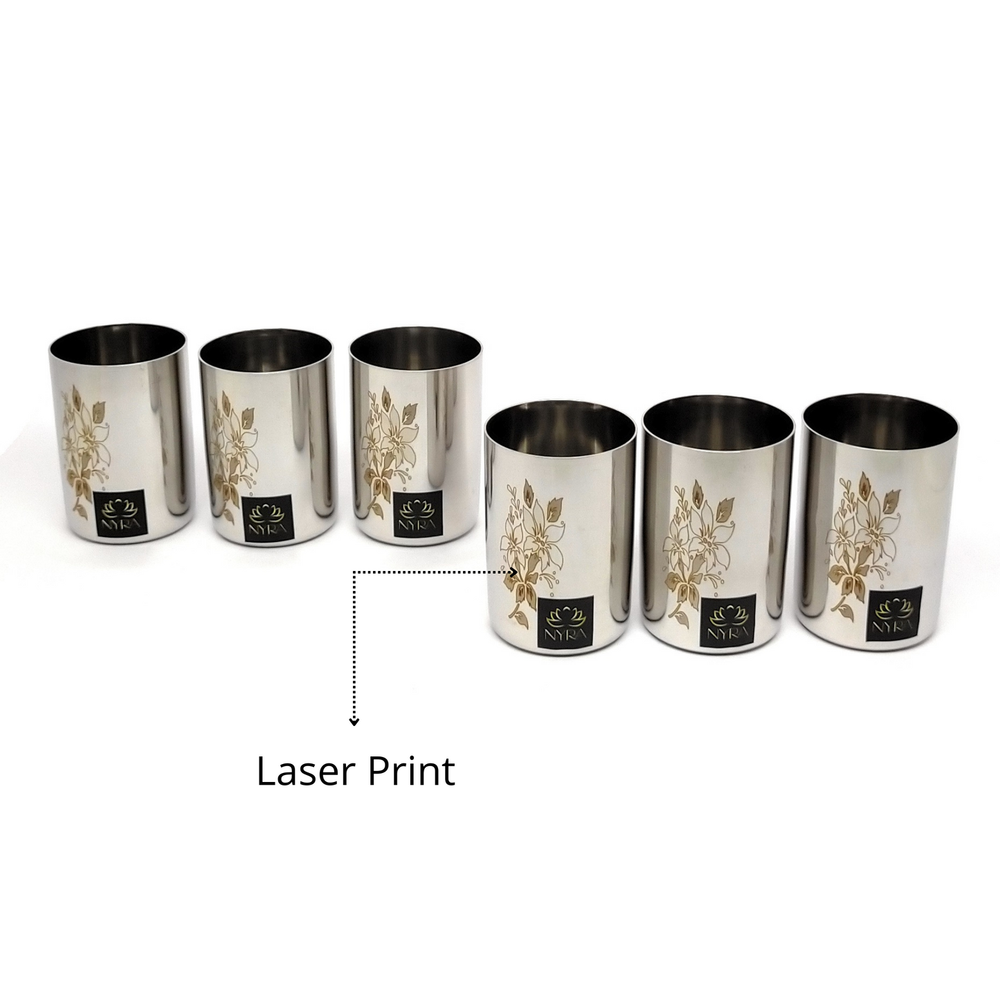 Stainless Steel Glass/Tumbler with Laser Floral Design - 300 ML