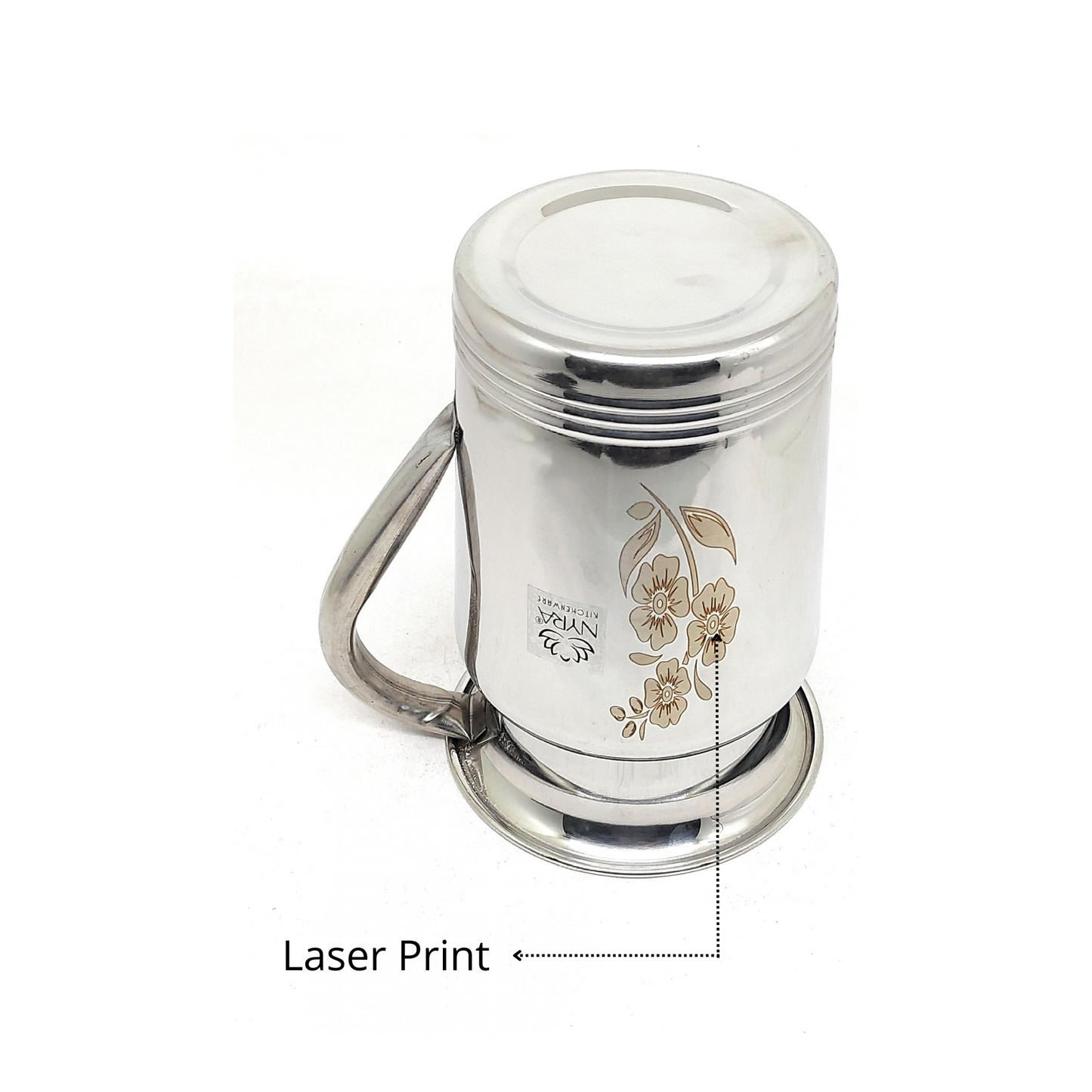 Stainless Steel Floral Lazer Jug | Glossy Mirror Finish Water Jug with Sturdy Handle