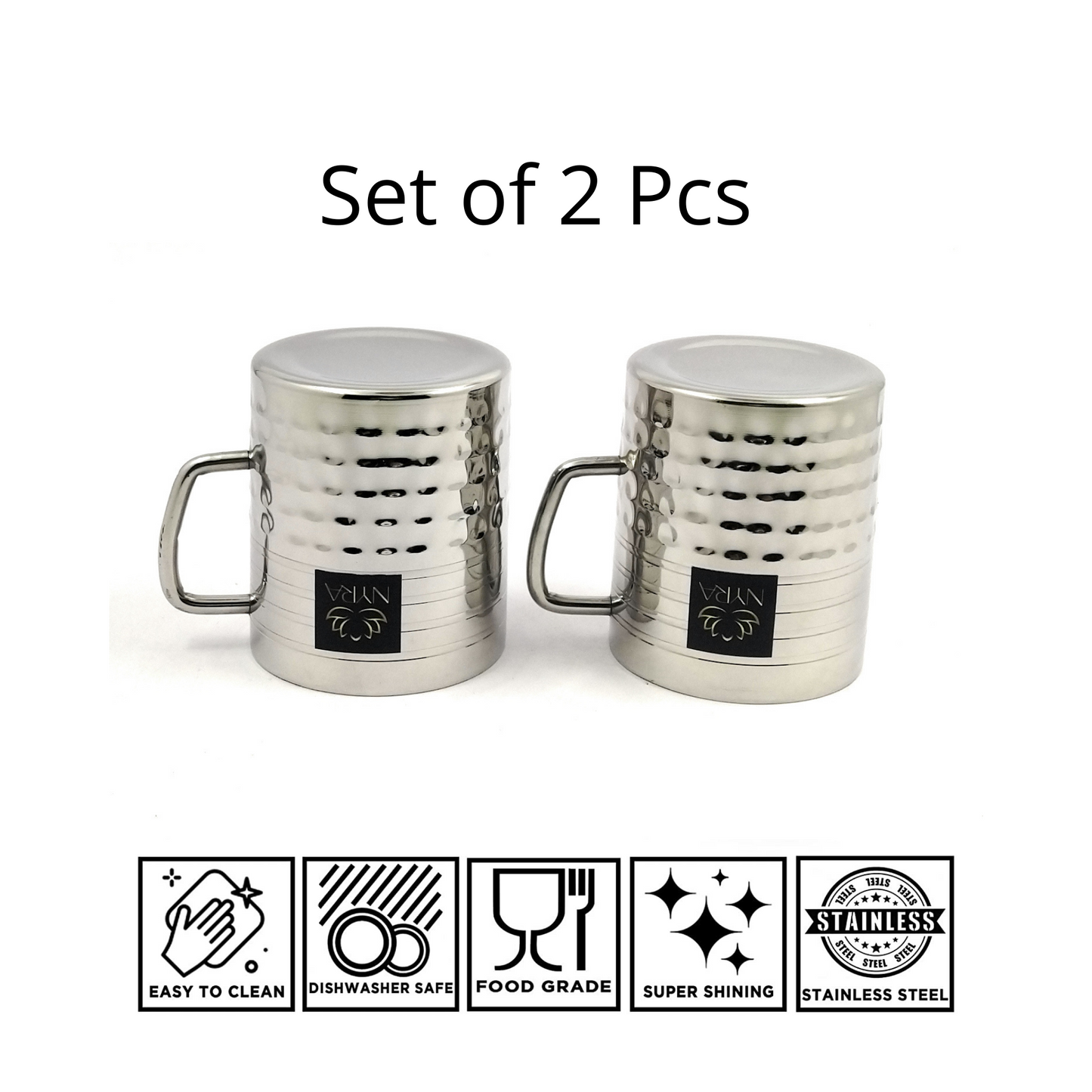 Stainless Steel Hammered Finish Double-Walled Insulated Cup Set of 2pcs.