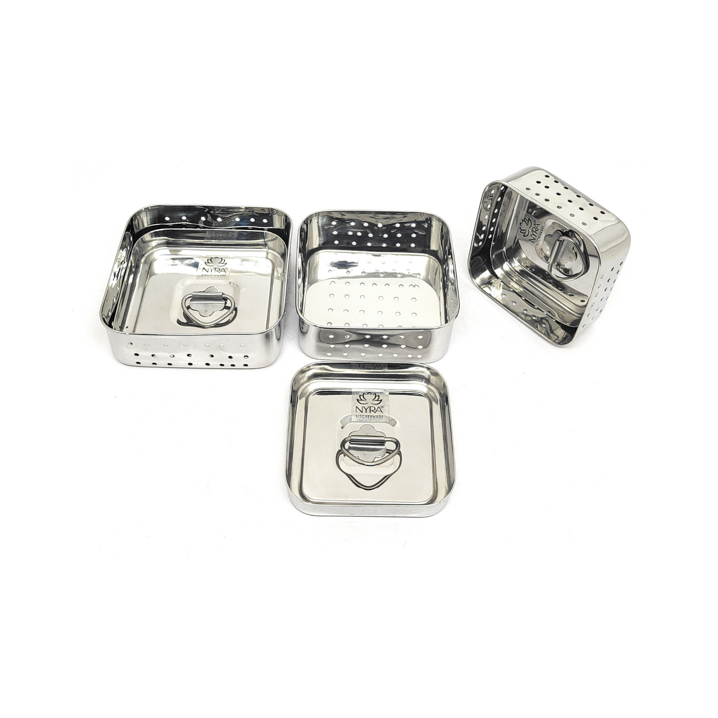 Stainless Steel Square Shaped Paneer Maker/Mould/Strainer Set of 3 Pcs with Top Press Lid