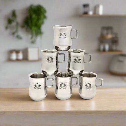 Stainless Steel Tea & Coffee Mugs | Glossy Finish/Ring Design Cup Set