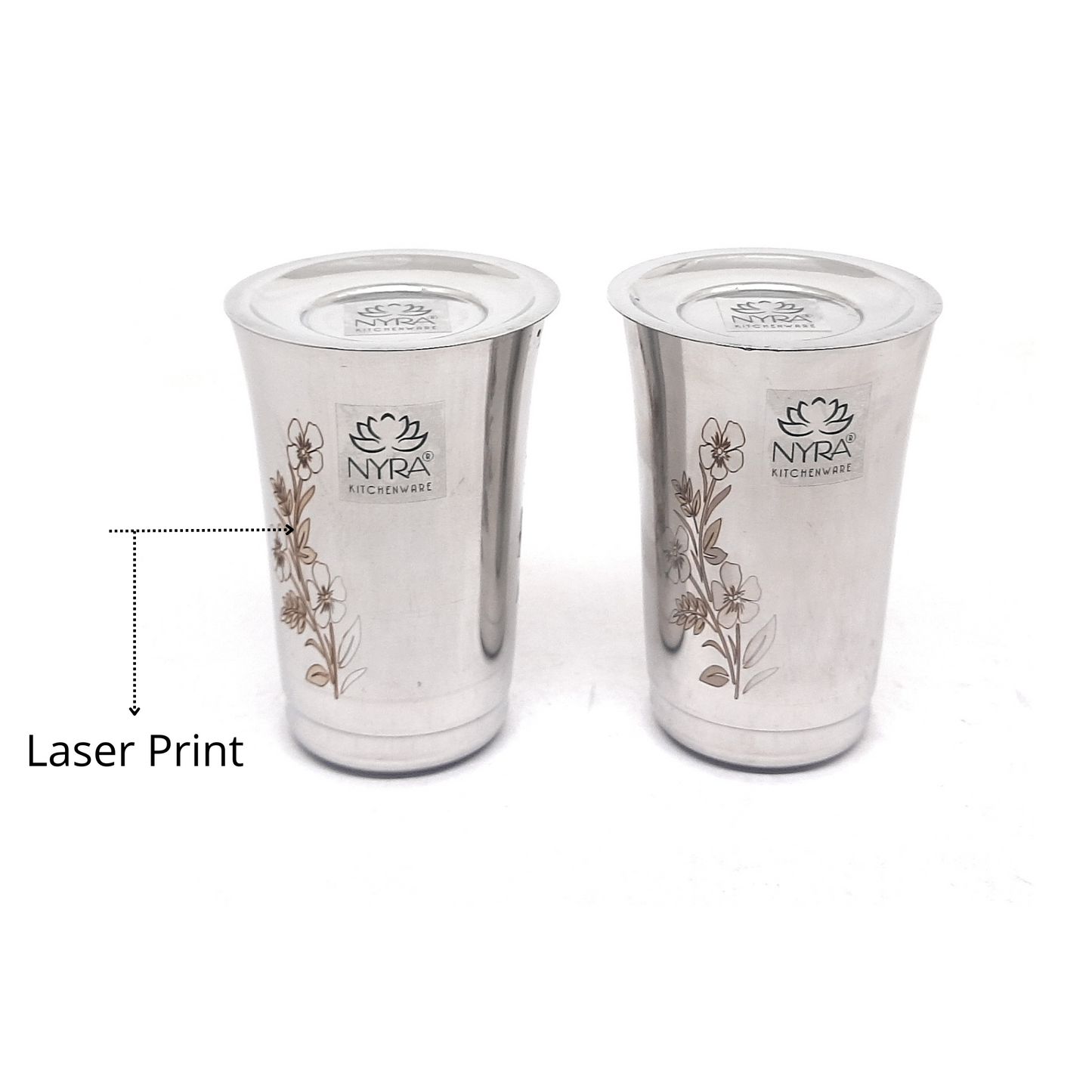 Premium Stainless Steel Floral Print Glass Set with Lid | Coaster