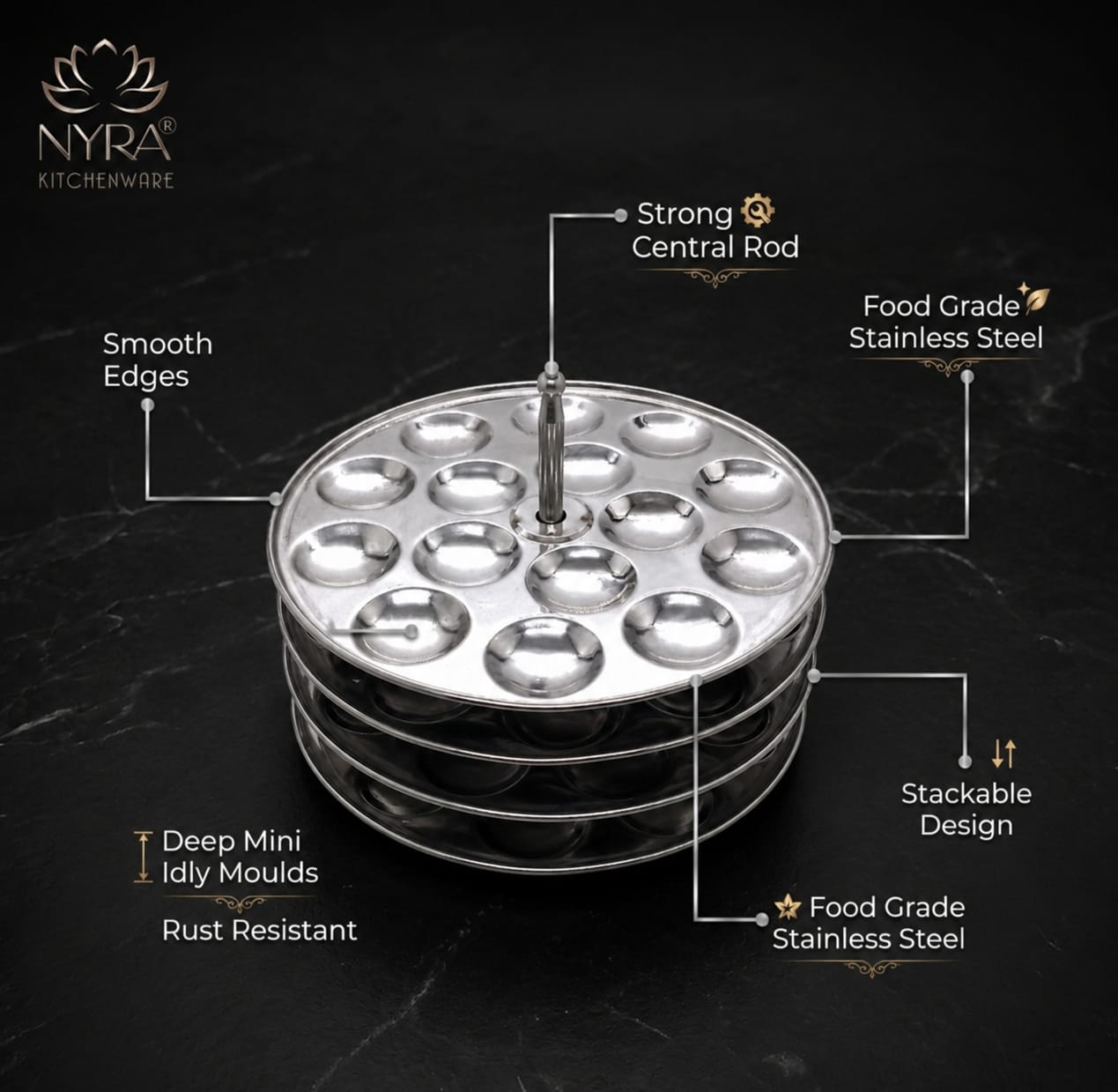 Stainless Steel Mini Idli Stand (15 Idli per Plate)