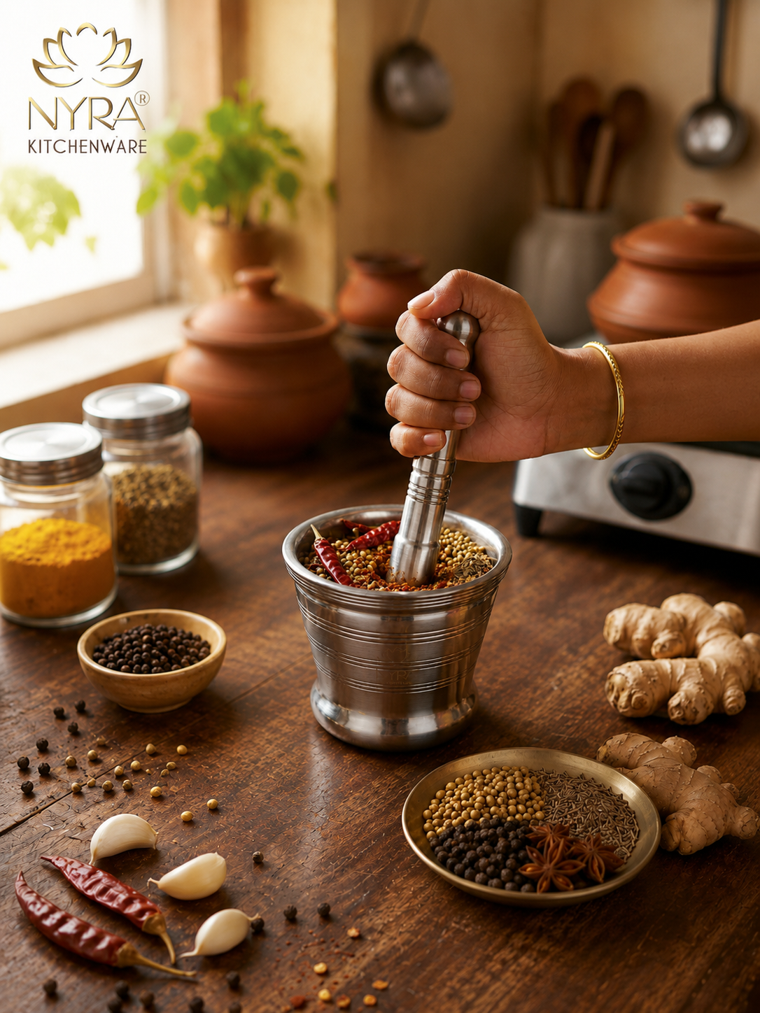 Premium Stainless Steel Mortar & Pestle Set/Khalbatta/Imam Dasta - 3 sizes