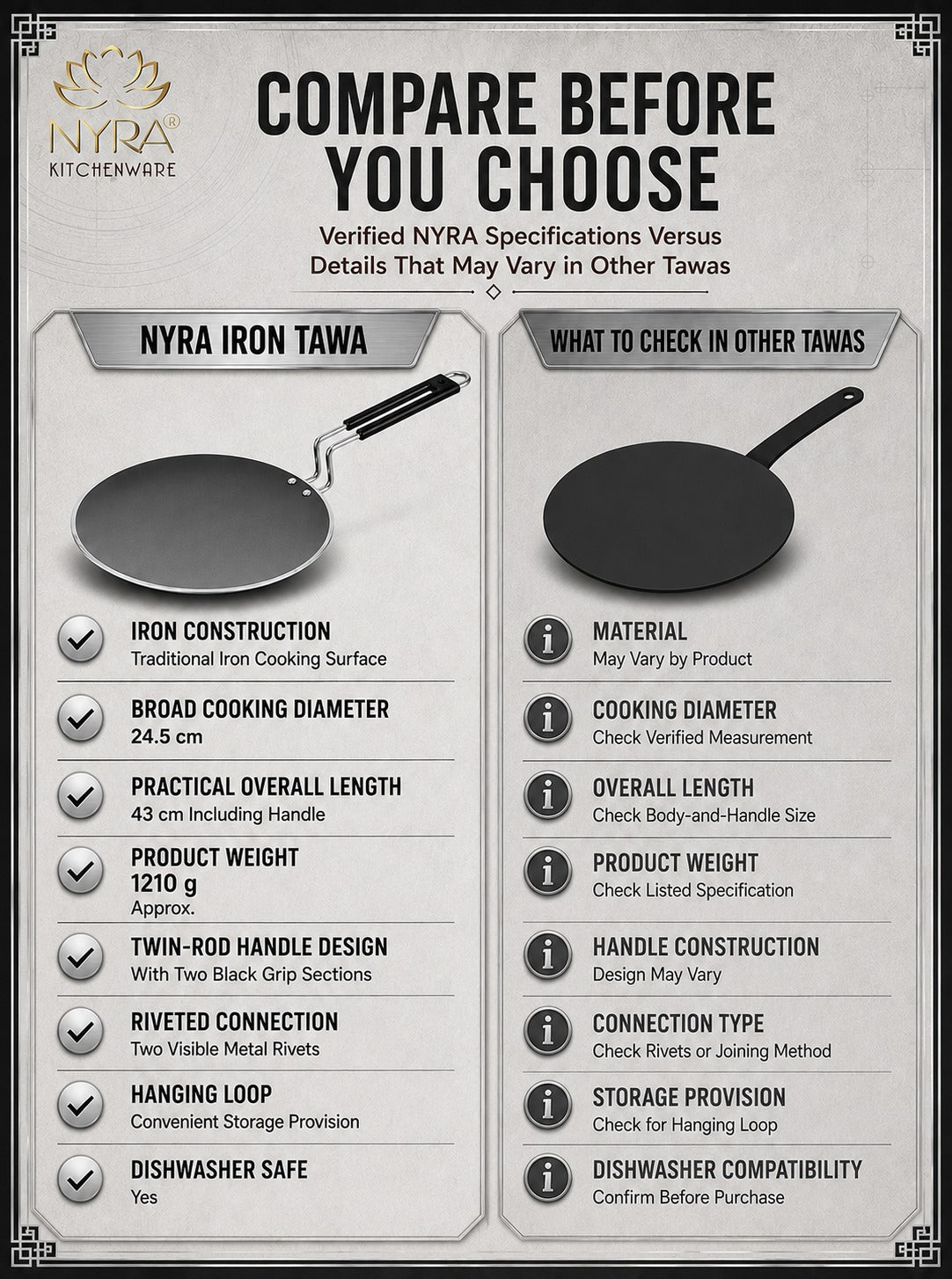 Iron Griddle/Tawa with Durable PVC Handle - Heavy-Duty Flat Pan Cookware