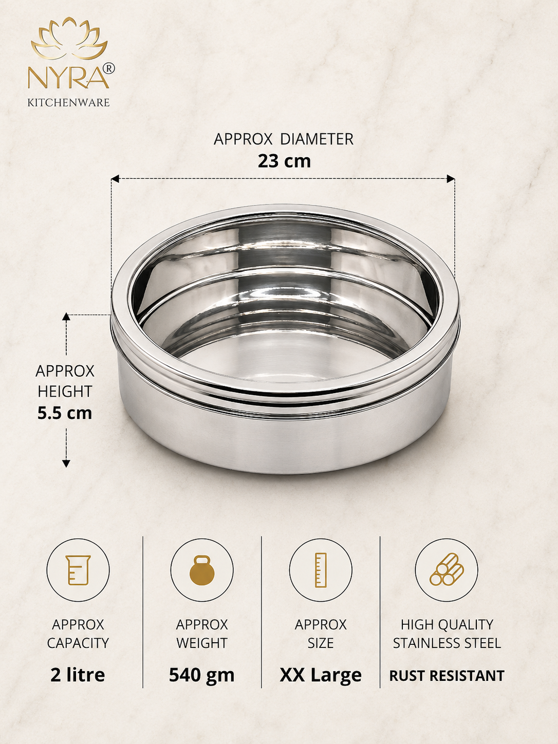 Stainless Steel Storage-Box with See Through Lid | Glossy Finish - Multipurpose Storage Container