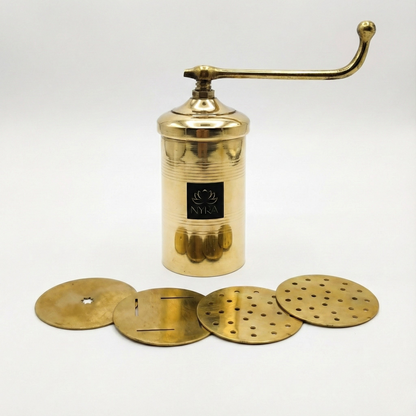 Brass lamp with adjustable shades on a white background