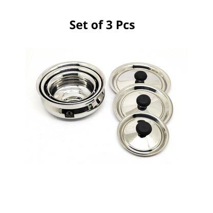 Stainless Steel Biryani Handis with Lid & PVC Knob - Set of 3