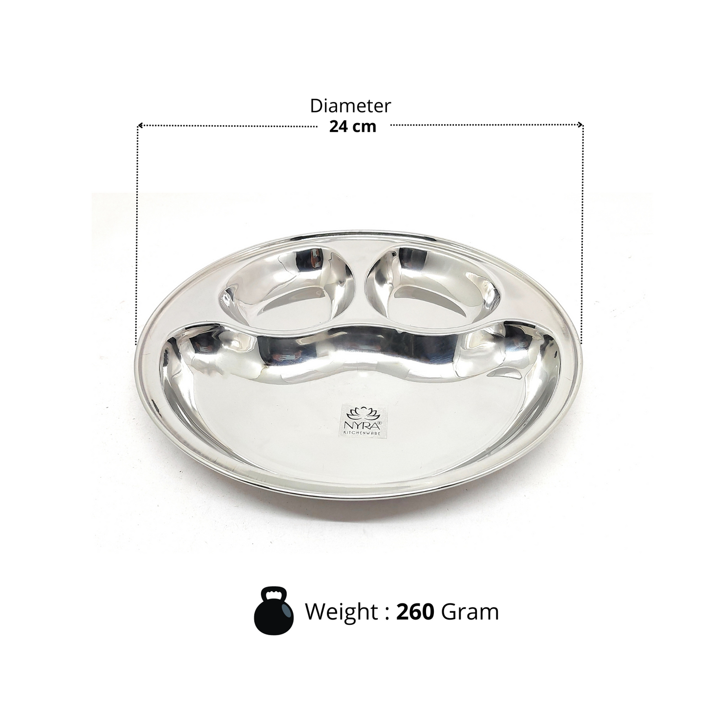 Stainless Steel Partition Plate | 3 in 1 Compartment Bhojan Thali |