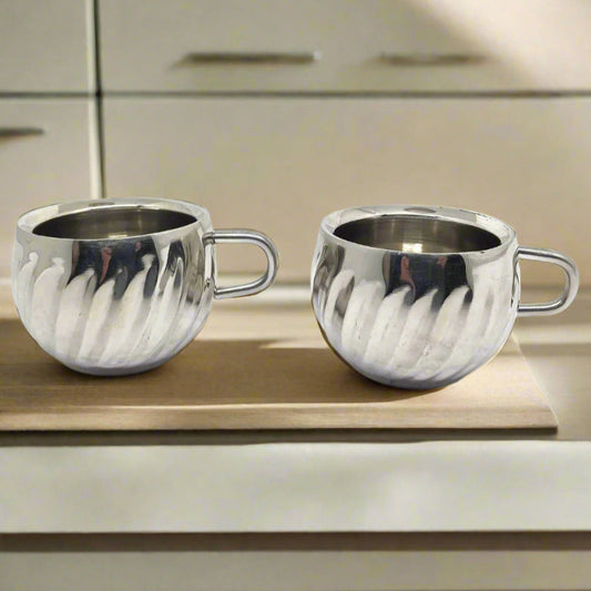 Stainless Steel Floral Design Tea Cup | Elegant Mirror Finish Cup Set