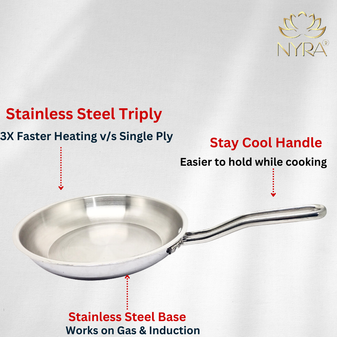 Triply Stainless Steel Frypan | Scratch-Resistant & Induction-Friendly Cookware/Pan- 2 Sizes