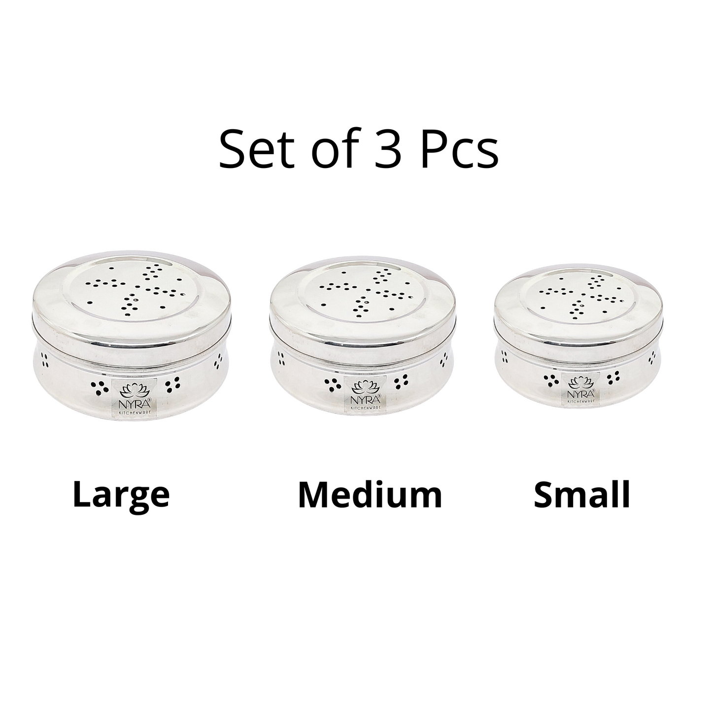 Stainless Steel Multipurpose Storage Container with Air Ventilation Holes - Set of 3 Pcs