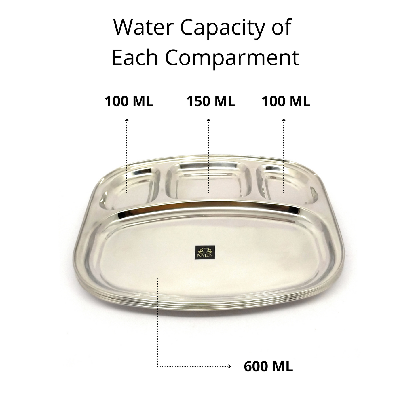 Stainless-Steel rectangle-shaped Bhojan Thali | Sturdy 4 in 1 compartments | Glossy finish Dosa Thali
