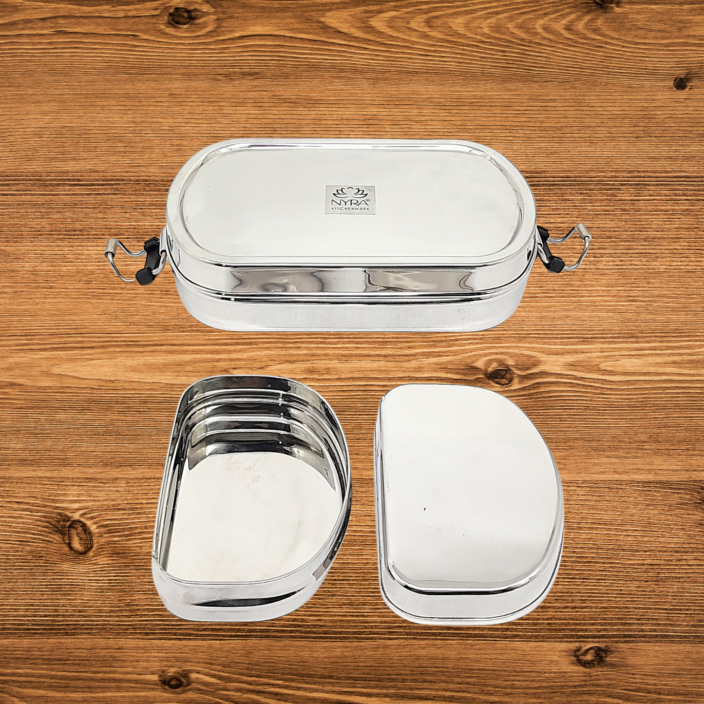 Stainless Steel Square Lunch Box/Tiffin with Locking Clips