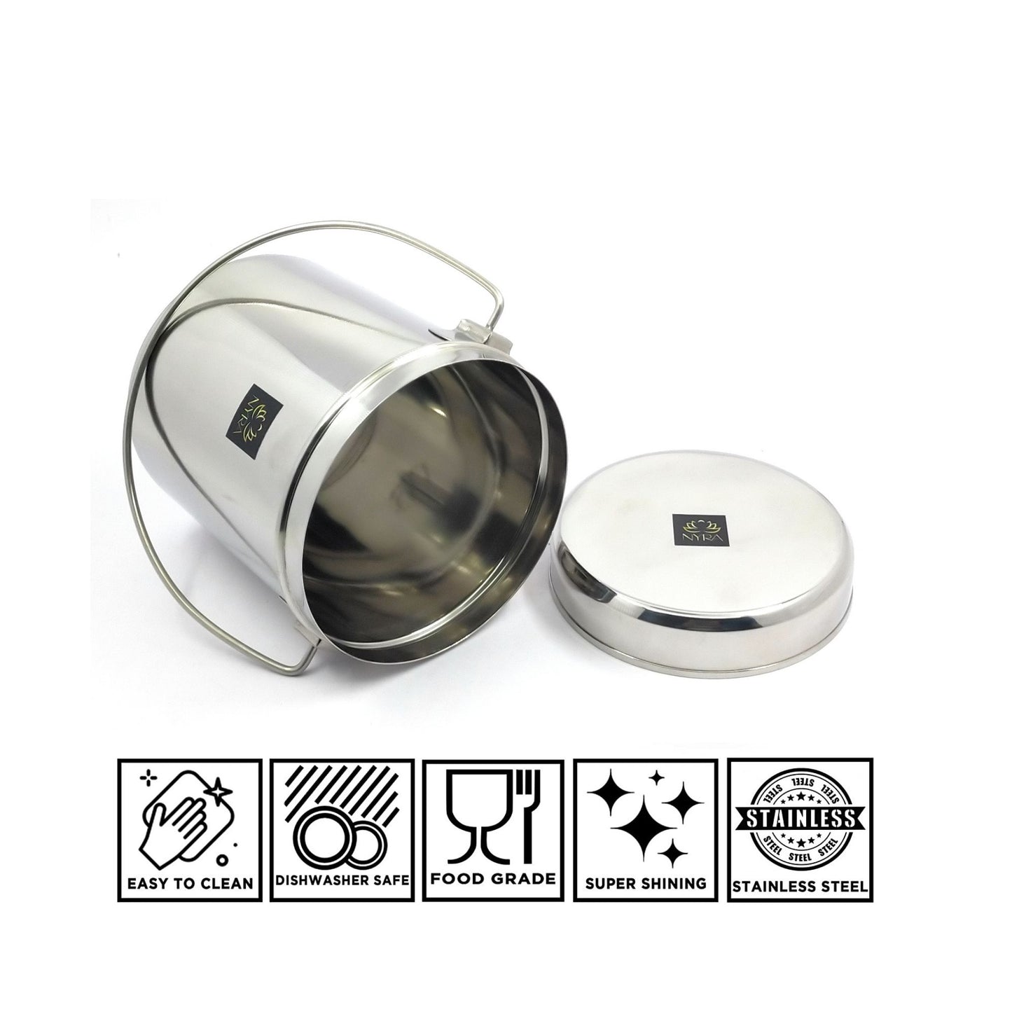 Stainless Steel Milk Pot with Lid (Dolchi/Barni) – Glossy finish, Rust-Proof & Flat Bottom Storage Container