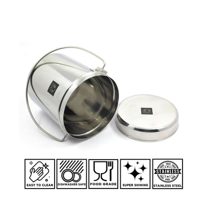 Stainless Steel Milk Pot with Lid (Dolchi/Barni) – Glossy finish, Rust-Proof & Flat Bottom Storage Container