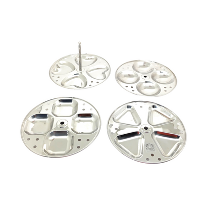 Stainless Steel  3 & 4 Plate Fancy Idly Stand with Unique Designs | Make 12 & 16 Idlies (4 Idli Per Plate )