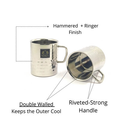 Stainless Steel Hammered Finish Double-Walled Insulated Cup Set of 2pcs.