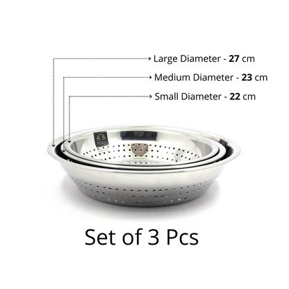 Stainless Steel Strainer/ Chawal Chalni - 3 pcs set