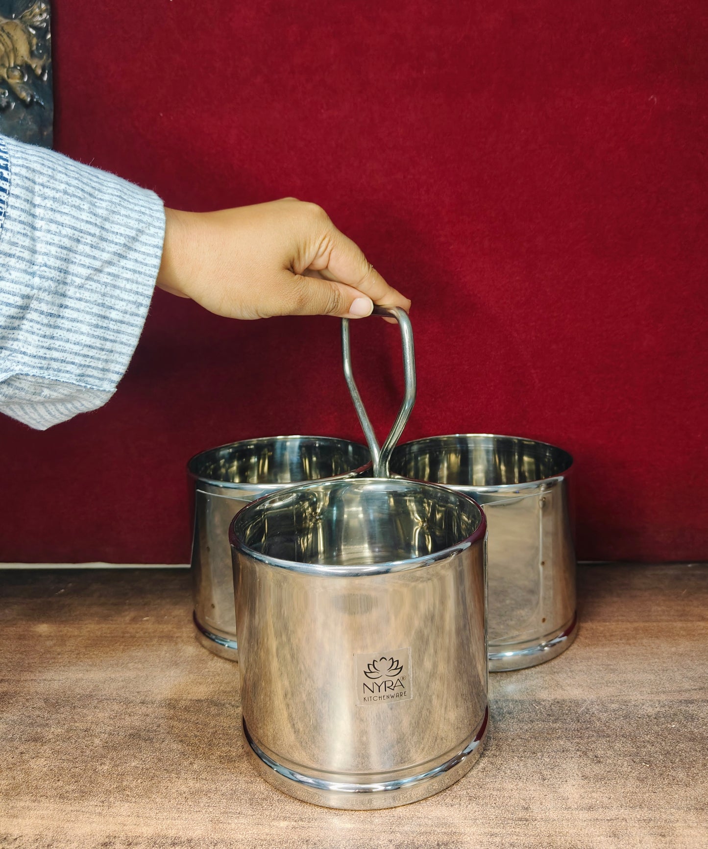 Stainless Steel Chougadha | Chaumukha Vegetable Holder with Handle – Premium 2, 3, 4 Container