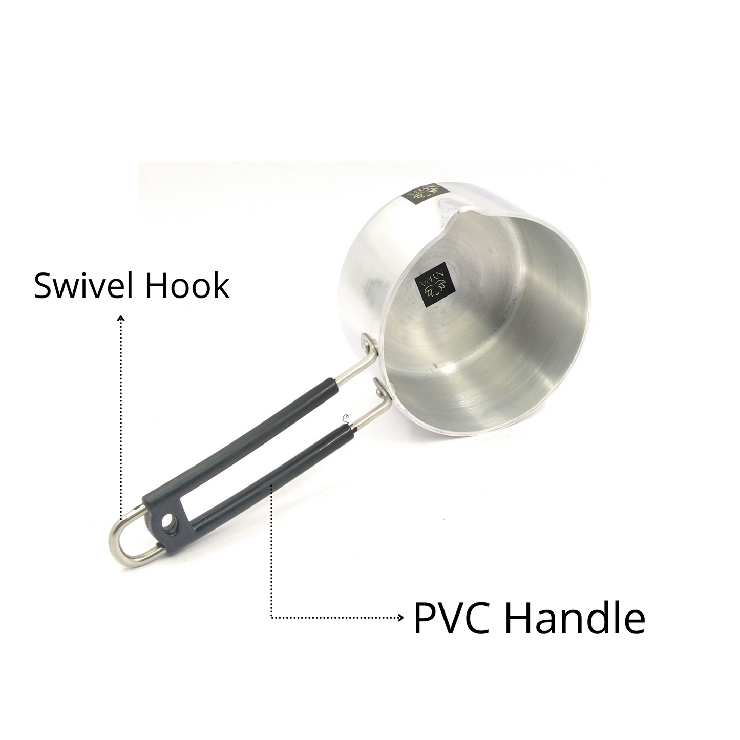 Aluminum Induction Sauce Pan with Steel Lid, Riveted PVC Handle & Swivel Hook