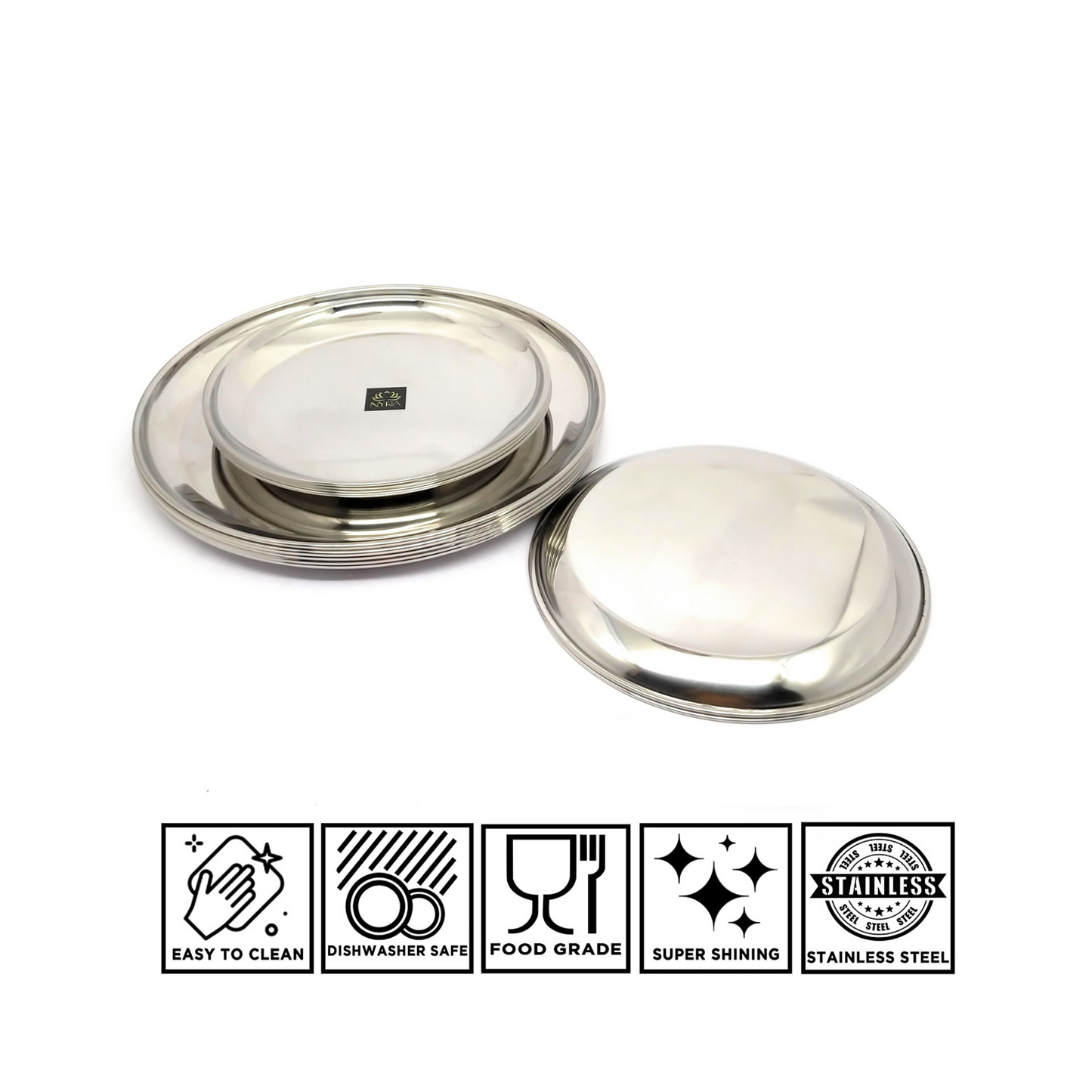 Stainless Steel Plates Heavy Gauge Steel Set of 12 Plates