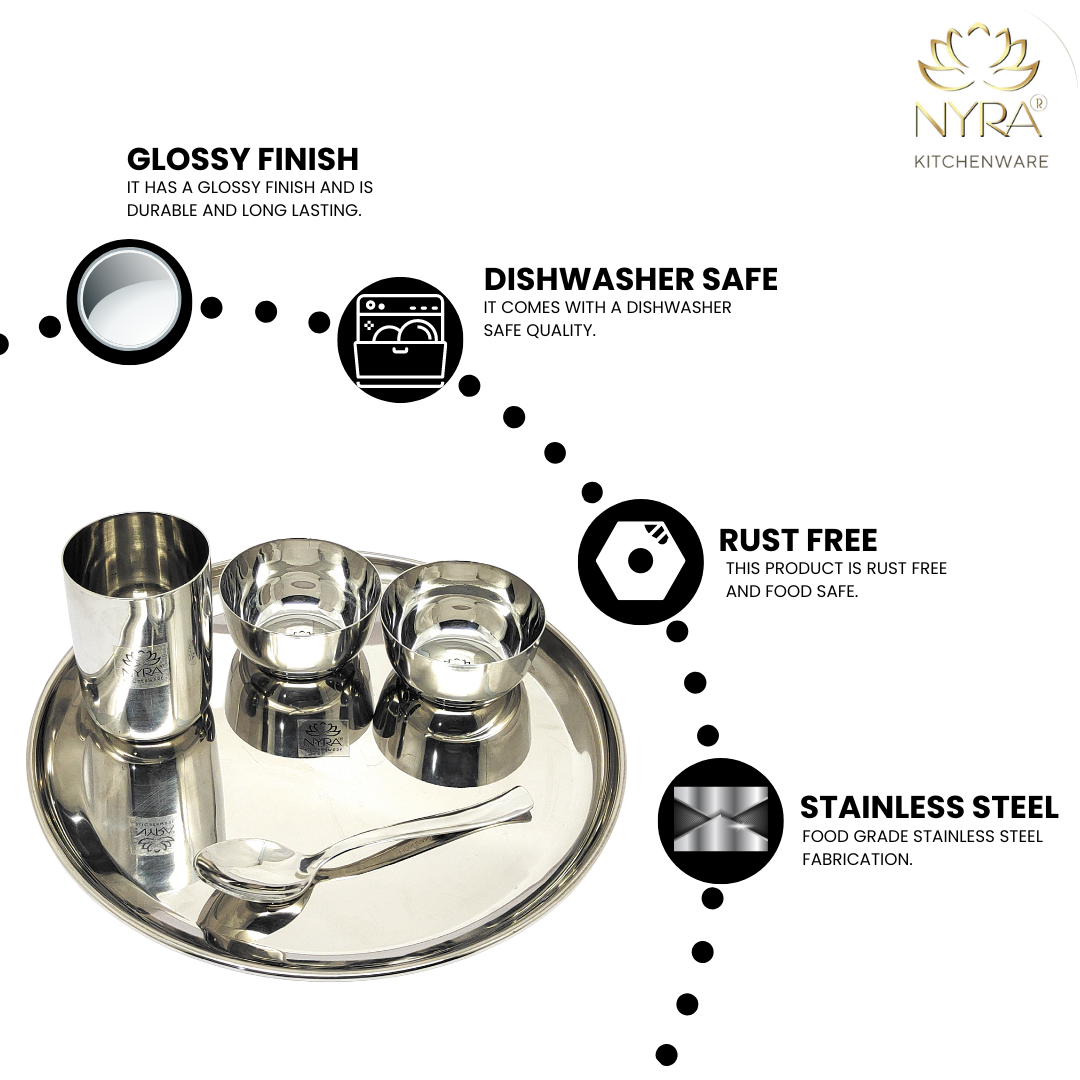 Stainless Steel Premium Thali/Dinner Set of 7-Pieces