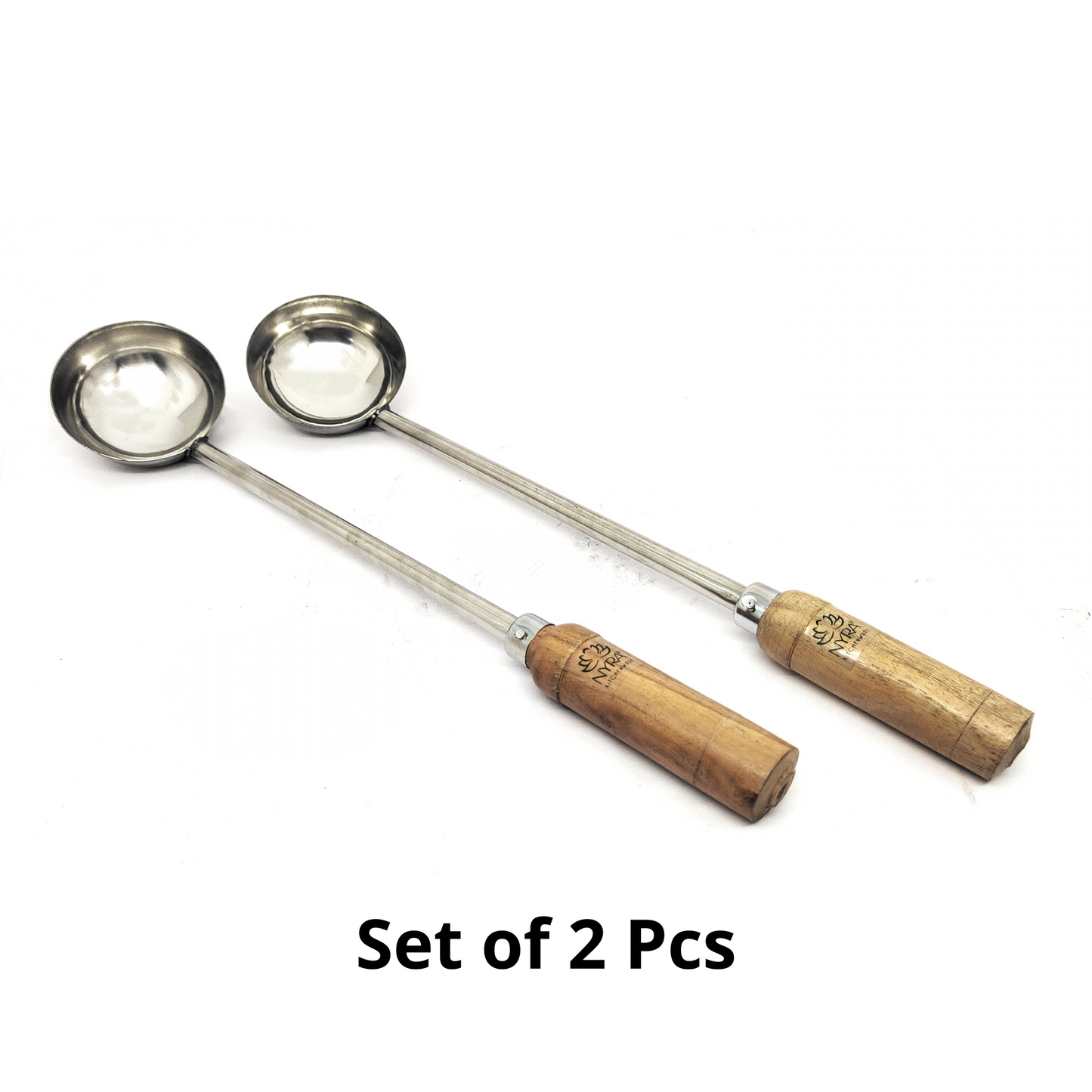 Stainless Steel Ladle, Dabbu, Golchi, Karchi, Chamcha with Wooden Handle