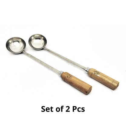 Stainless Steel Ladle, Dabbu, Golchi, Karchi, Chamcha with Wooden Handle