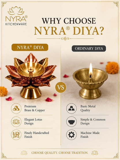 Brass Lotus Kamal Diya | Premium Handmade Akhand Oil Lamp - Pooja Brass Diya Stand