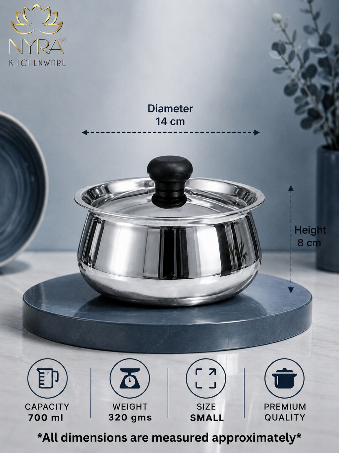 Stainless Steel Pulao Handi with Lid and PVC Knob – Set of 3