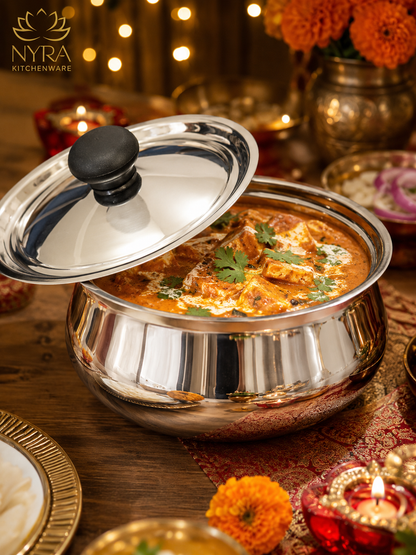 Stainless Steel Pulao Handi with Lid and PVC Knob – Set of 3