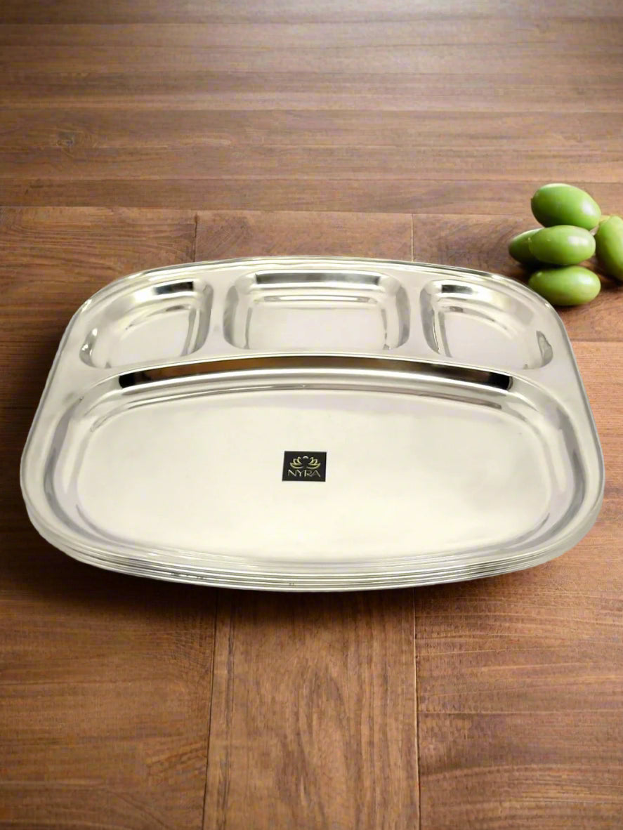 Stainless-Steel rectangle-shaped Bhojan Thali | Sturdy 4 in 1 compartments | Glossy finish Dosa Thali