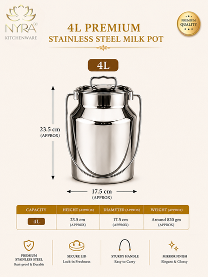 Premium Stainless Steel Milk & Oil Container with Lid – Durable Storage Solution - 6 Sizes