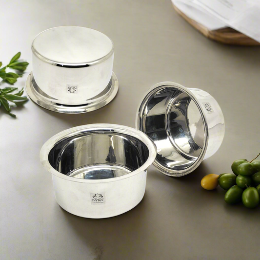 Stainless Steel Tope Set of 3 Pcs | Induction Compatible Patila | Heavy Gauge Flat Bottom Boiling Vessel | Cooking Pot Bhagona Set |