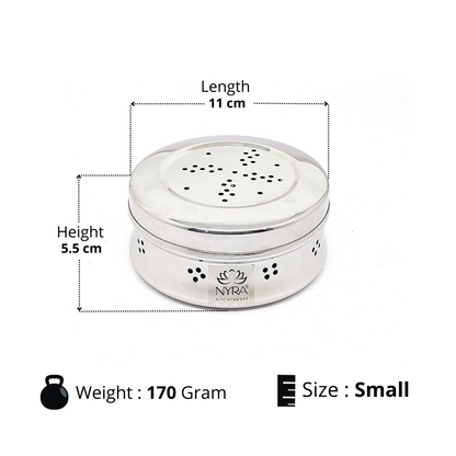 Stainless Steel Round-Shaped Dhaniya/Coriander Box | Multipurpose Storage Container Dibbi/Dabba with Air Ventilation Holes