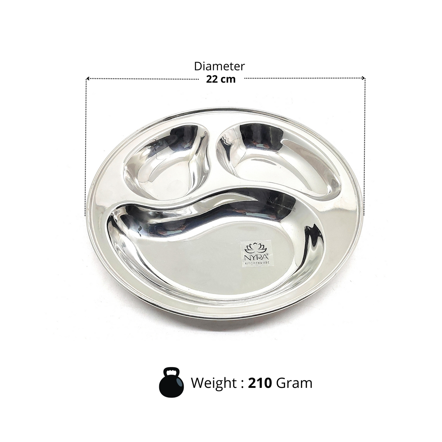 Stainless Steel 3-Compartment Dinner Plates | Mango-shaped Plates for Meals & Snacks |