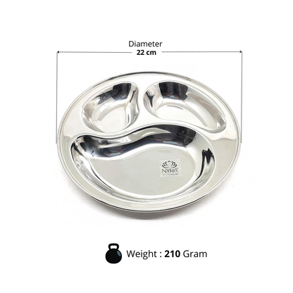 Stainless Steel 3-Compartment Dinner Plates | Mango-shaped Plates for Meals & Snacks |