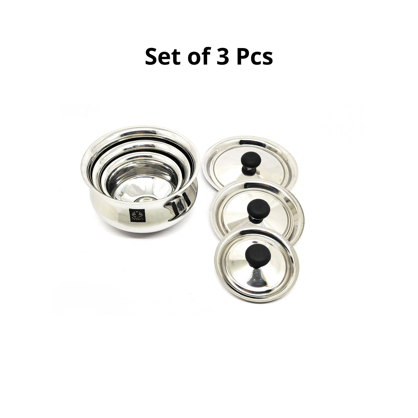 Stainless Steel Pulao Handi with Lid and PVC Knob – Set of 3