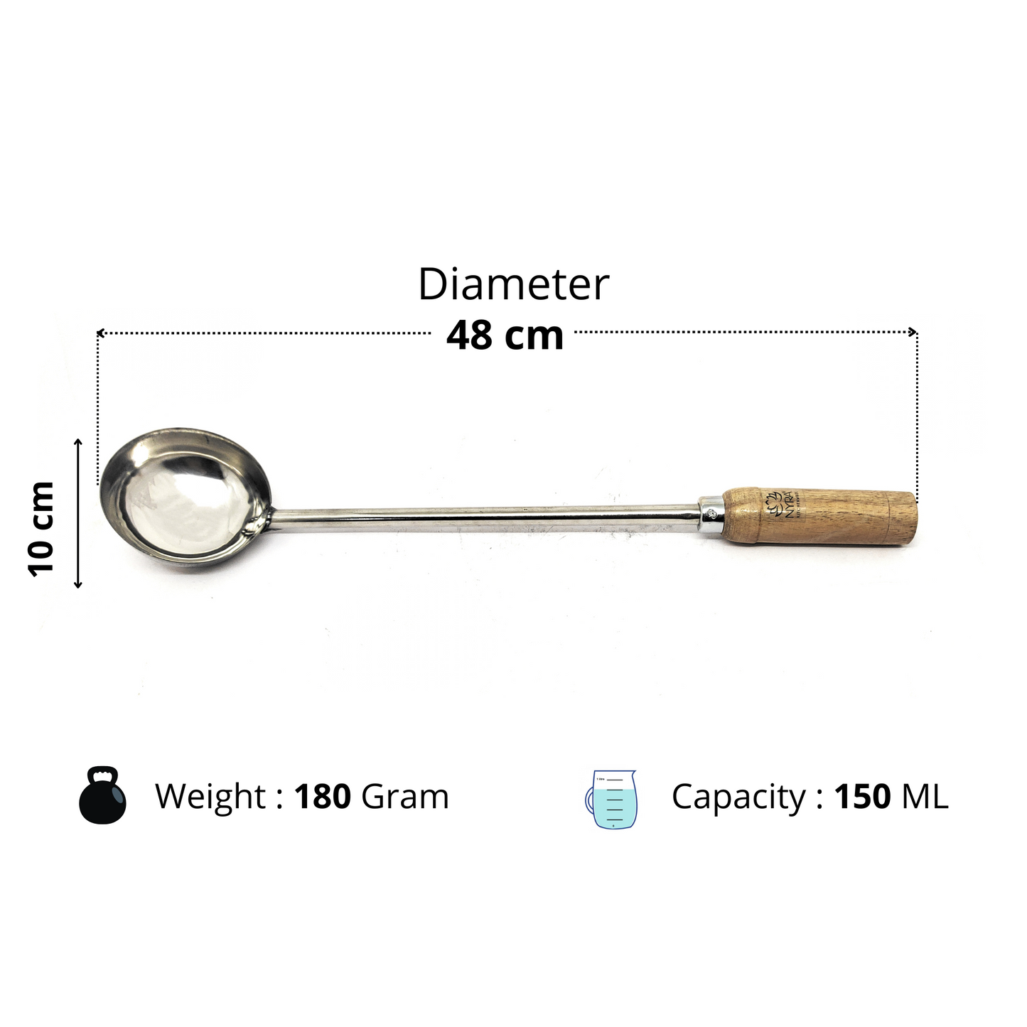 Stainless Steel Ladle, Dabbu, Golchi, Karchi, Chamcha with Wooden Handle