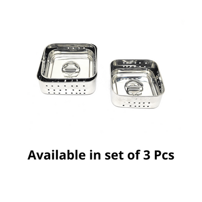 Stainless Steel Square Shaped Paneer Maker/Mould/Strainer Set of 3 Pcs with Top Press Lid