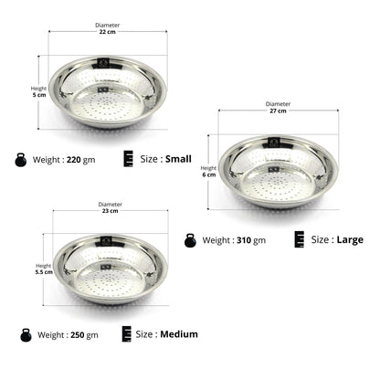 Stainless Steel Strainer/ Chawal Chalni - 3 pcs set